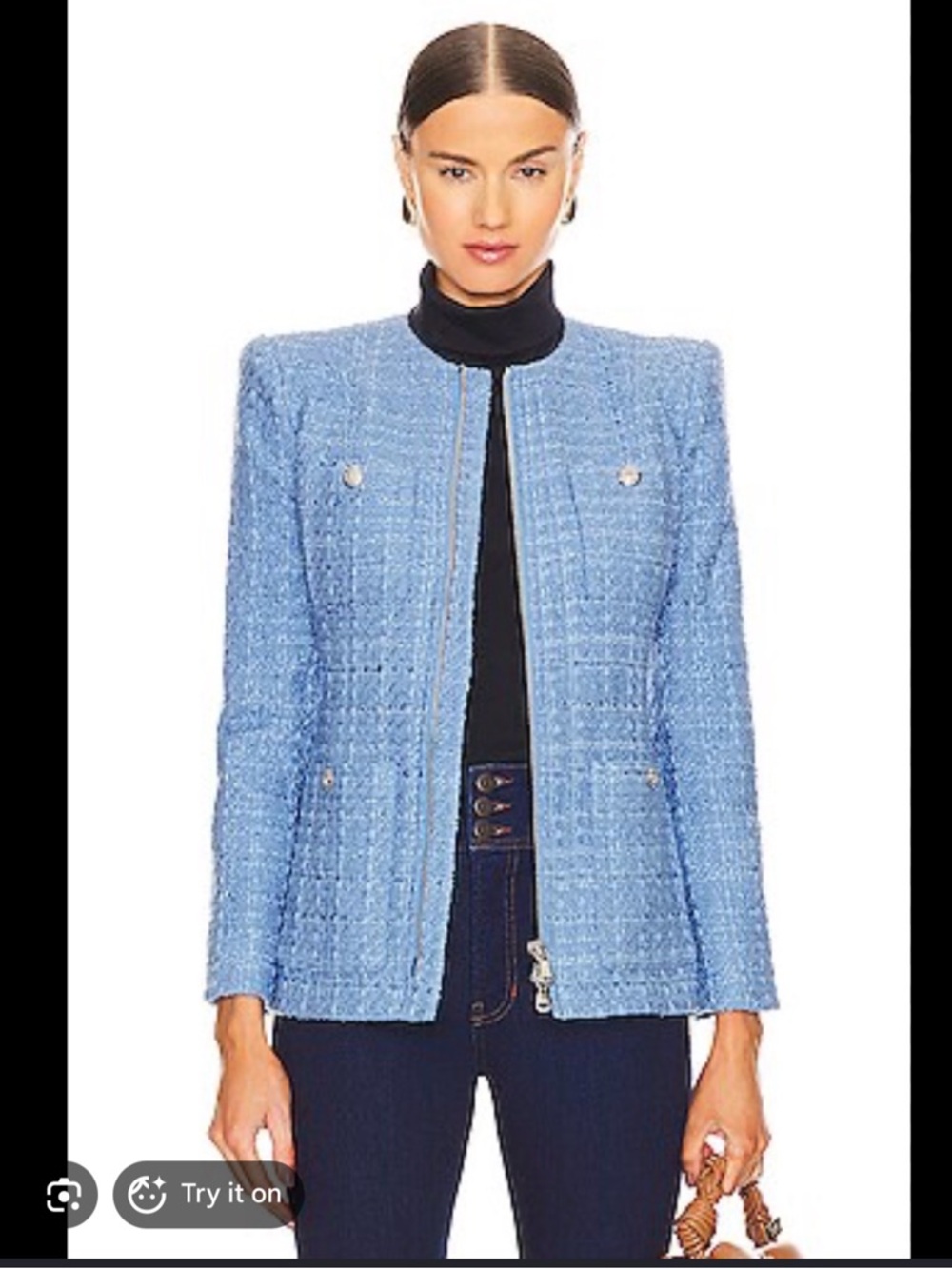 NEW NWT Veronica Beard Agni Tweed Dickey Jacket Skylight Blue Size 2